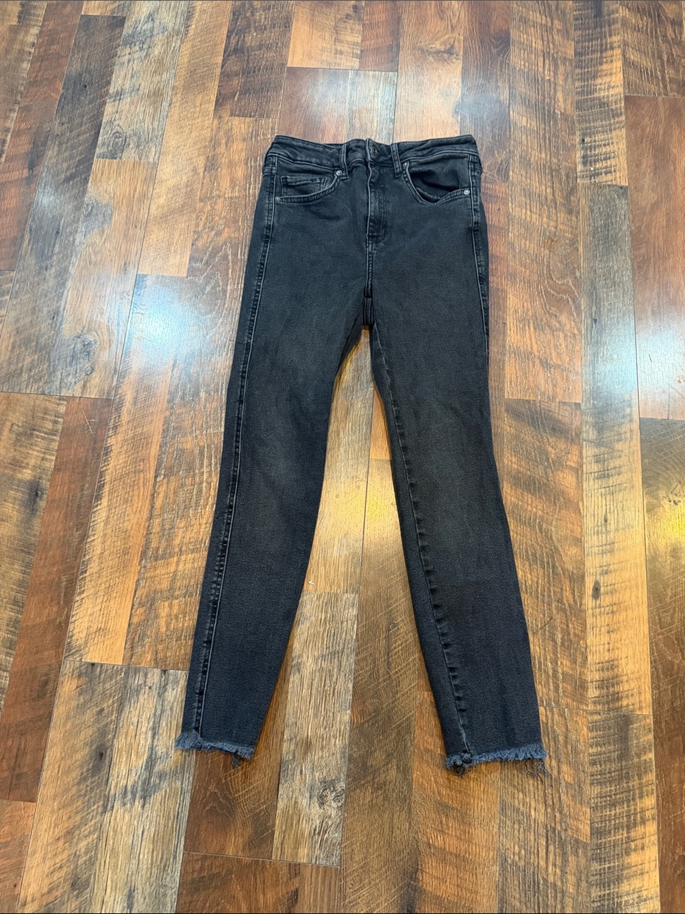 Weathered Black High-Rise Skinny Jeans with Raw Hem 29 (3275)